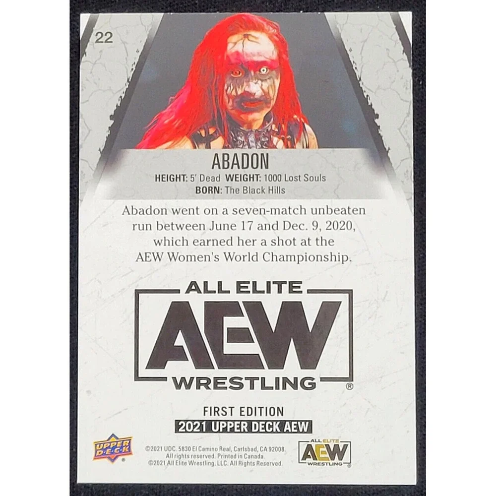 2021 UPPER DECK‎ AEW ABADON FINISHER SP INSERT
